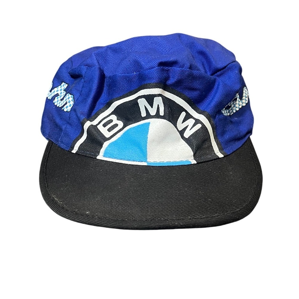 RARE BMW Racing Hat Mens Blue Vintage Style 5 Panel Strapback Cap Checkerboard